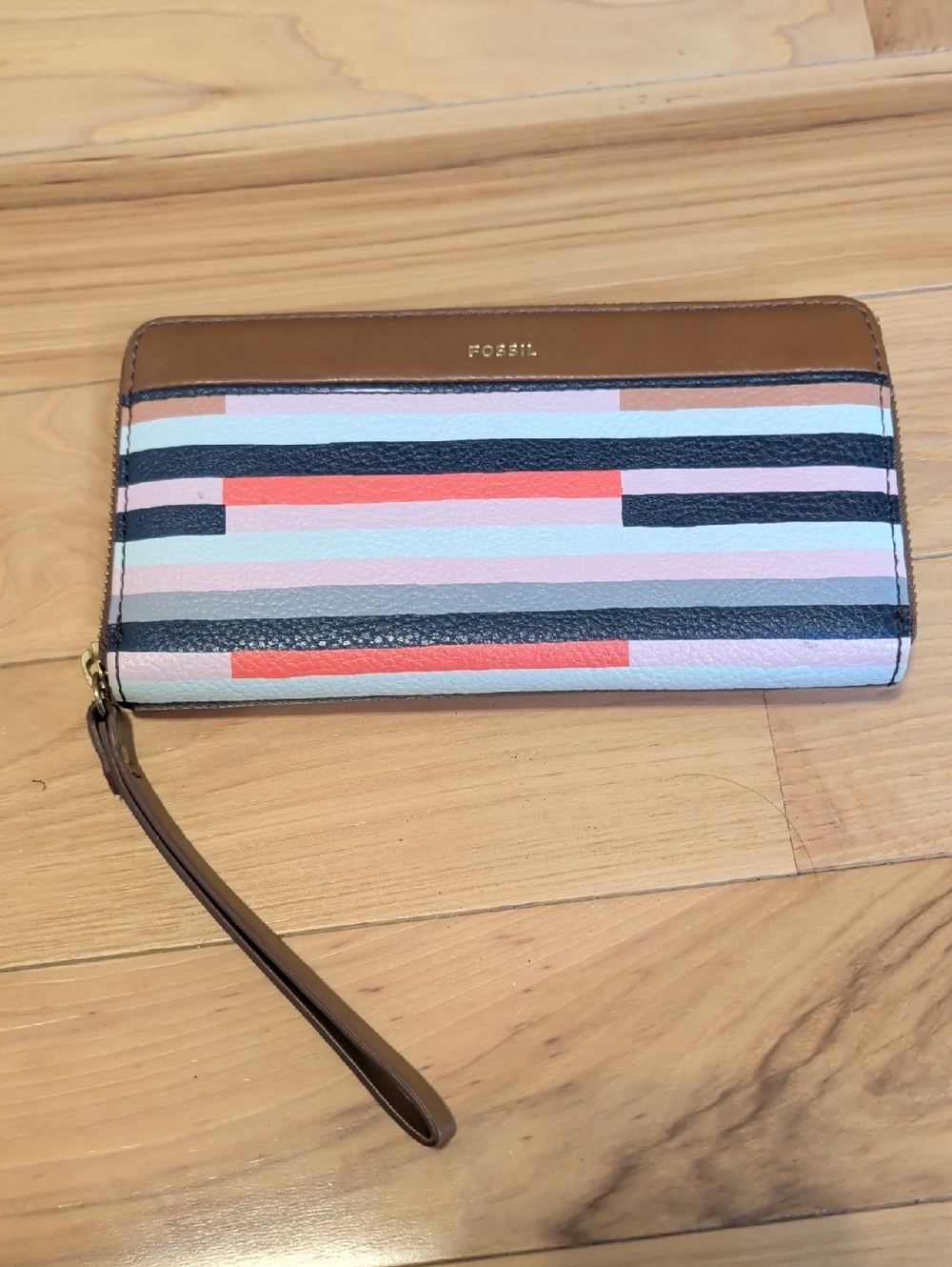 Fossil Brown Trim Wallet with Multicolor Horizontal Stripes